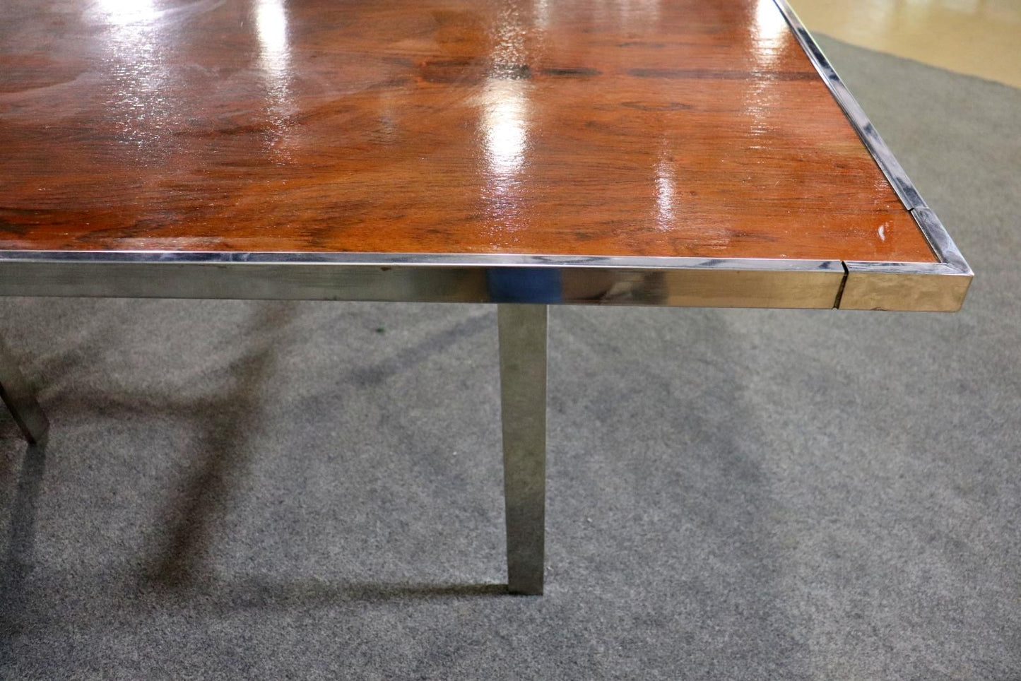 Mid Century Modern Rosewood and Chrome Flatbar Dining Conference Table