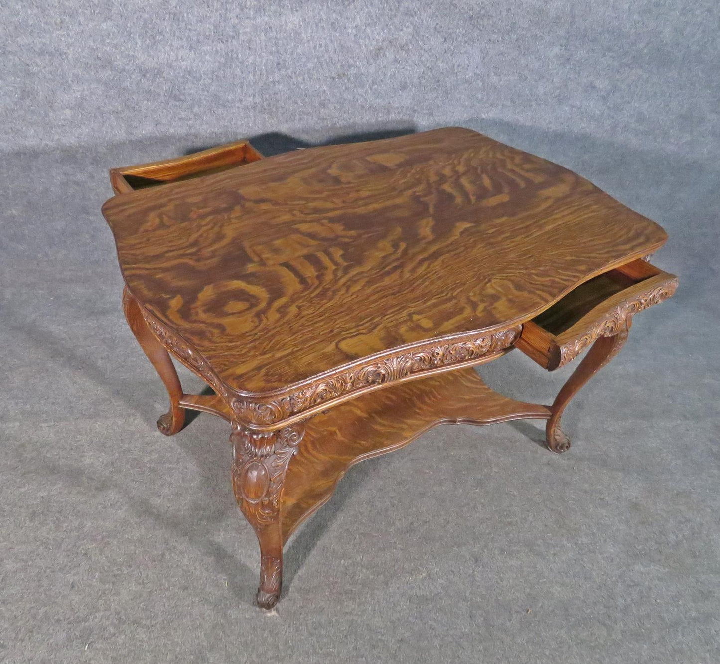 Circa 1890s Carved Solid oak Quarter Sawn Oak Victorian Center Table