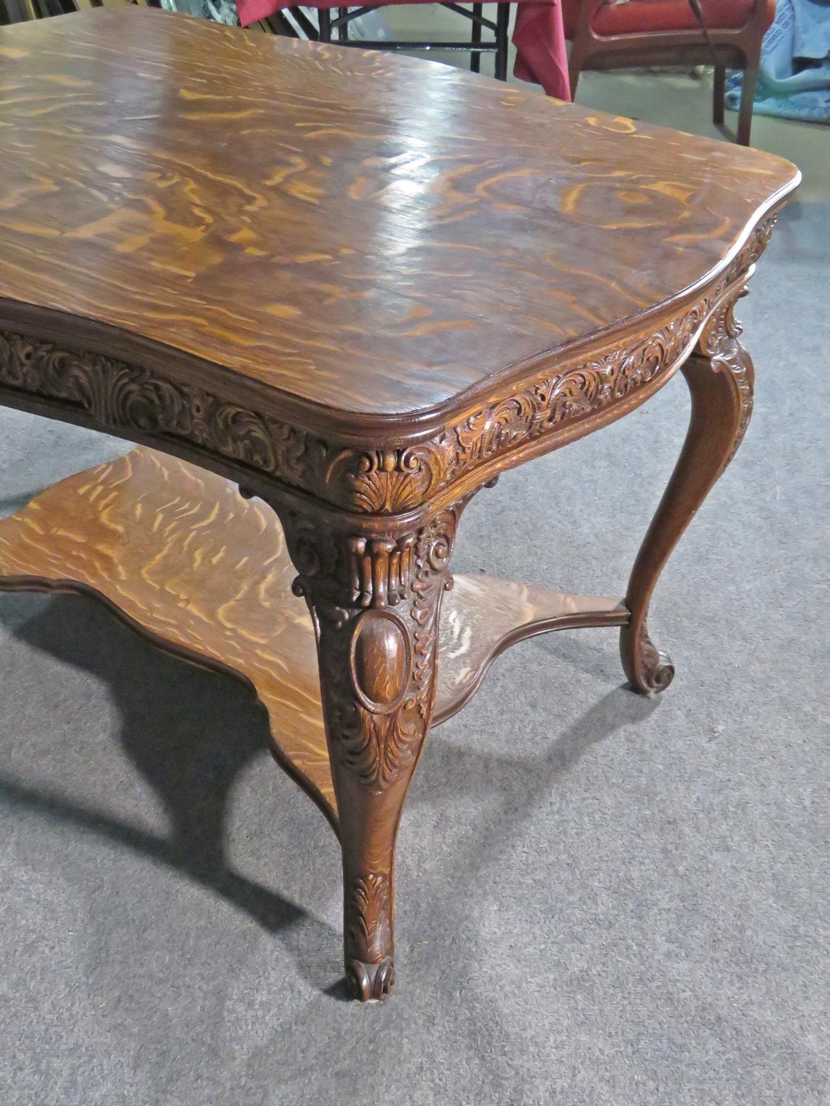 Circa 1890s Carved Solid oak Quarter Sawn Oak Victorian Center Table