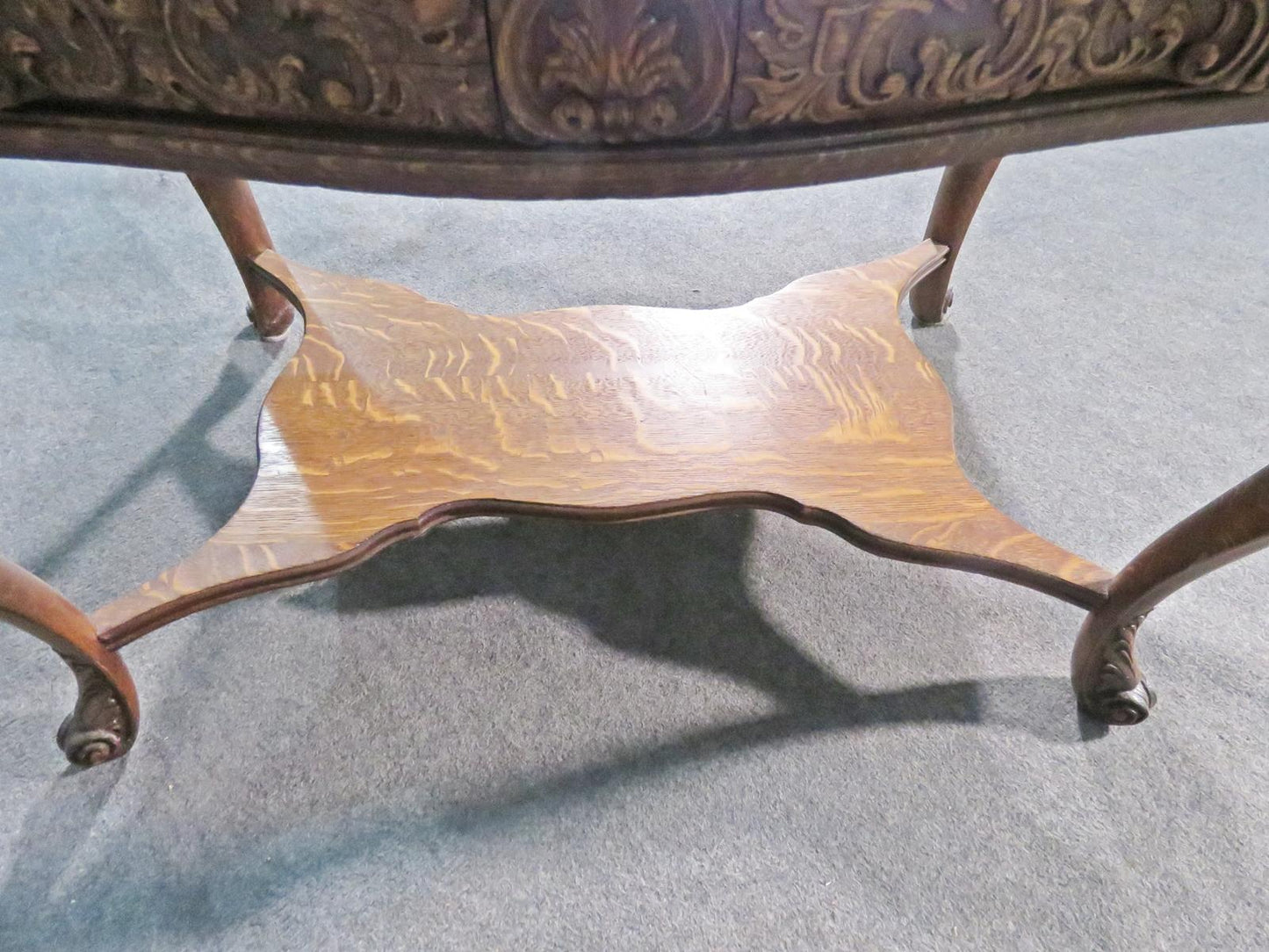 Circa 1890s Carved Solid oak Quarter Sawn Oak Victorian Center Table