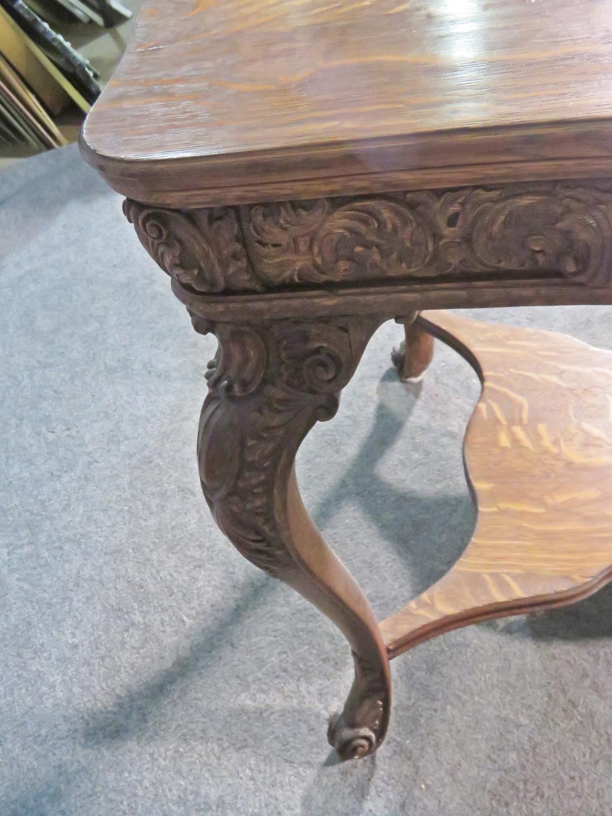 Circa 1890s Carved Solid oak Quarter Sawn Oak Victorian Center Table