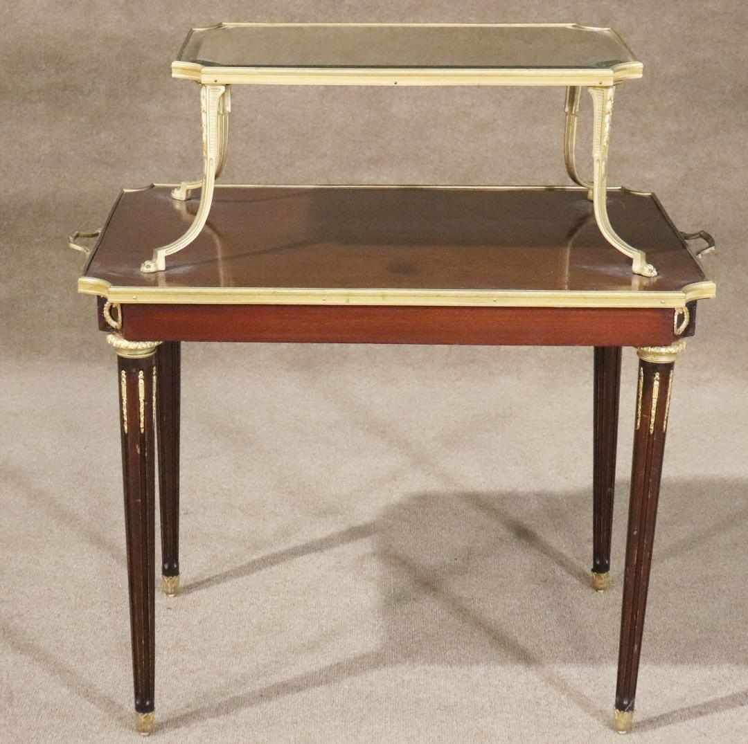 French Louis XVI Bronze Mounted Two Tier Dessert Drinks Table Circa 1900