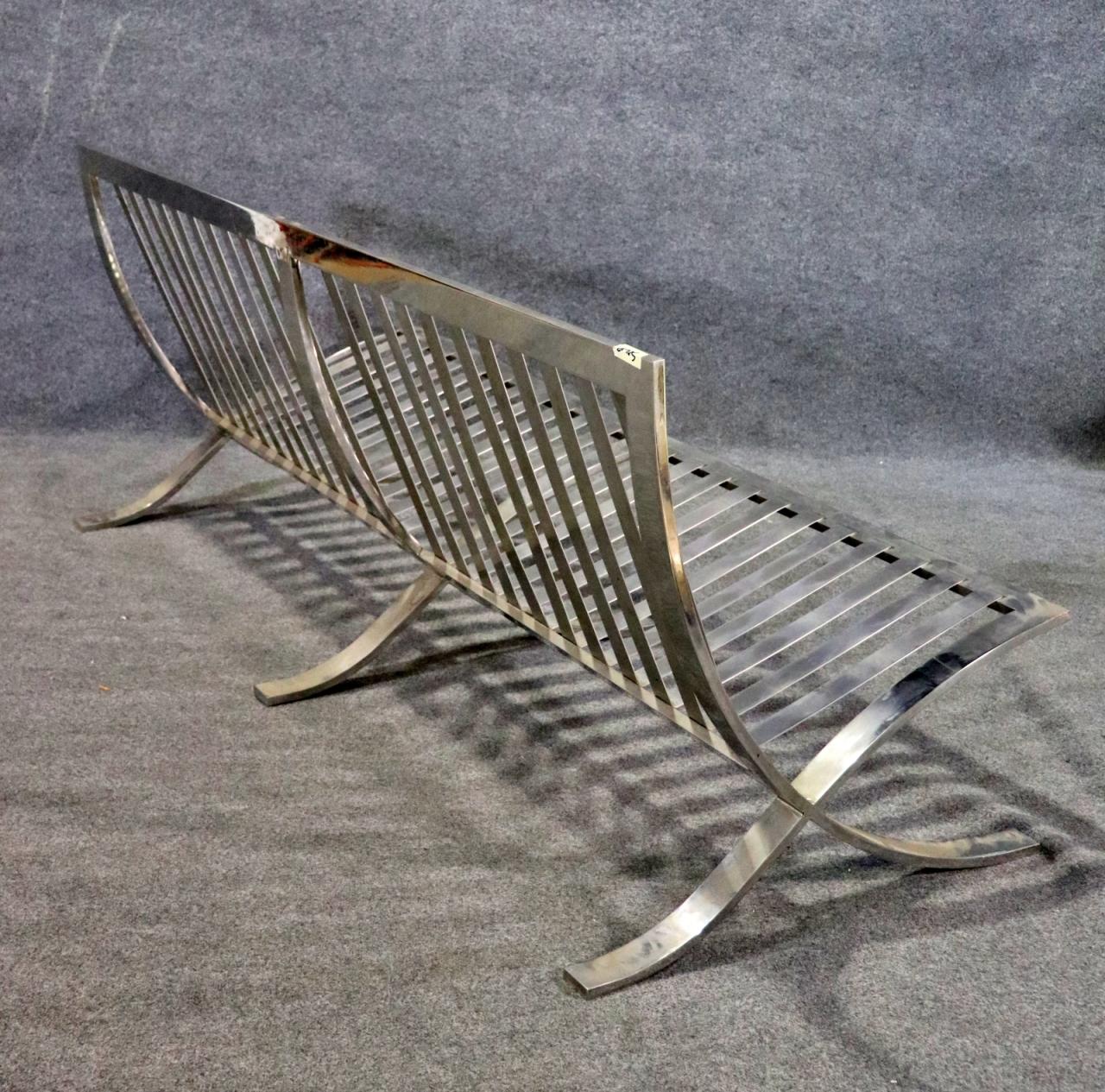 Barcelona Style Chromed Steel and Leather settee two of two available