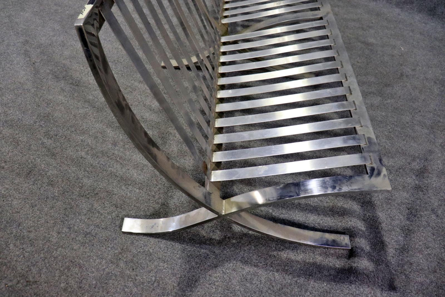 Barcelona Style Chromed Steel and Leather settee two of two available