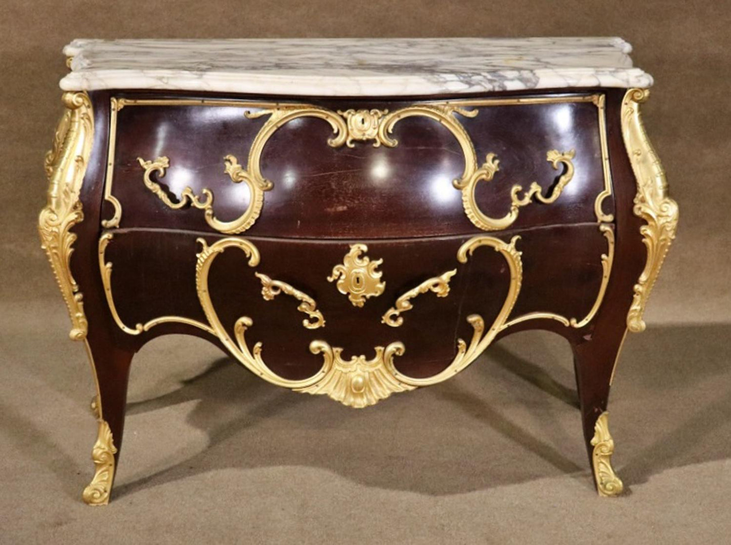 Fine Quality Antique Bronze Mounted Marble Top Louis XV French Commode