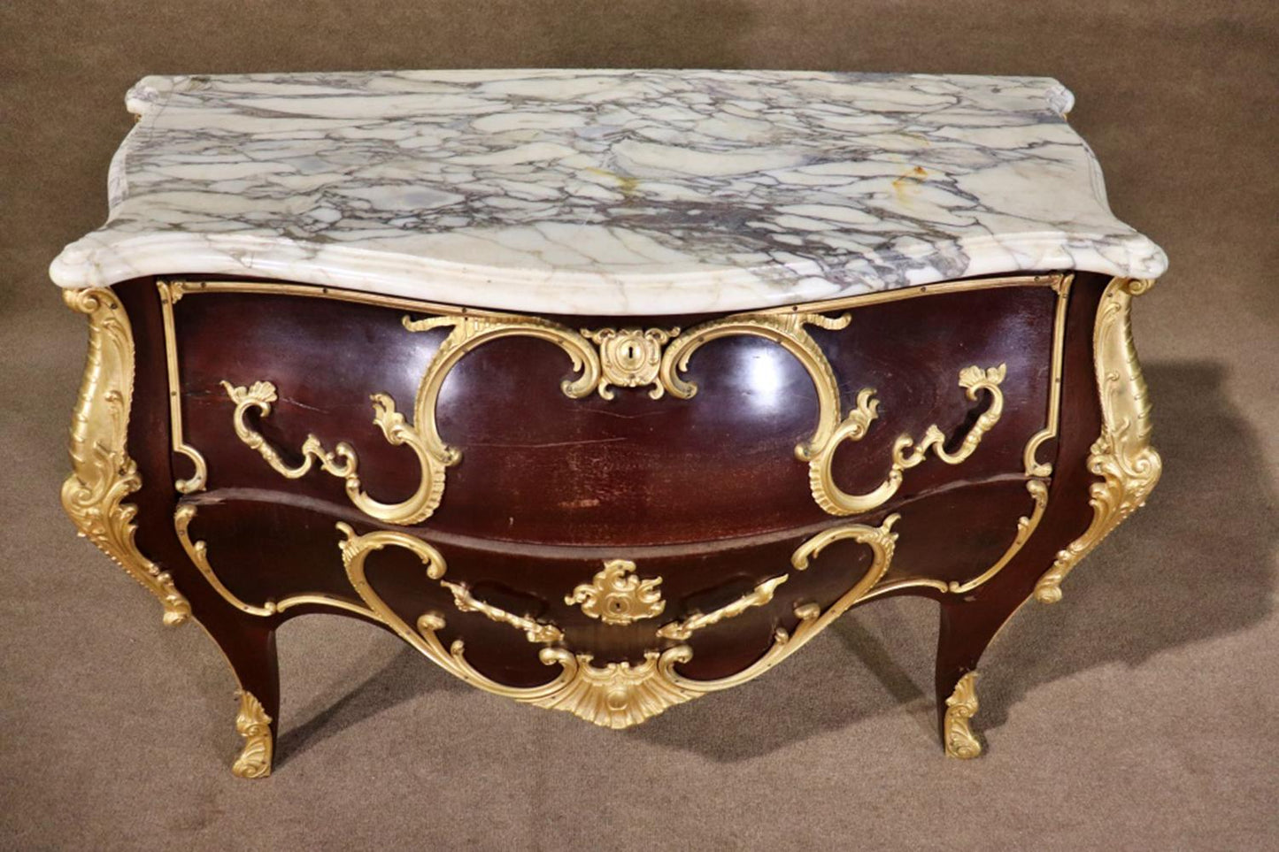 Fine Quality Antique Bronze Mounted Marble Top Louis XV French Commode