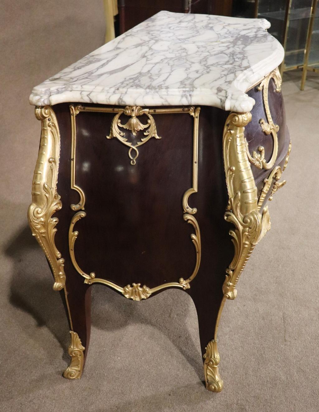 Fine Quality Antique Bronze Mounted Marble Top Louis XV French Commode