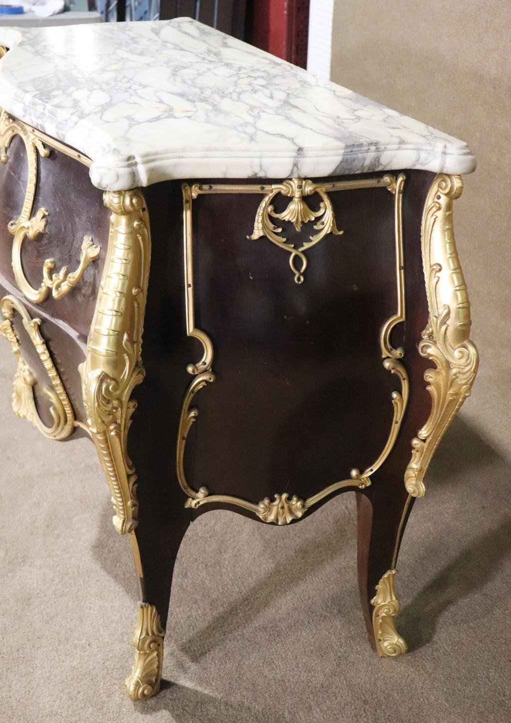 Fine Quality Antique Bronze Mounted Marble Top Louis XV French Commode