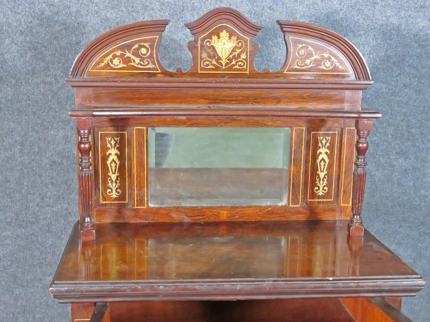 Bone Inlaid Edwardian Rosewood Mirrored Music Cabinet Circa 1910