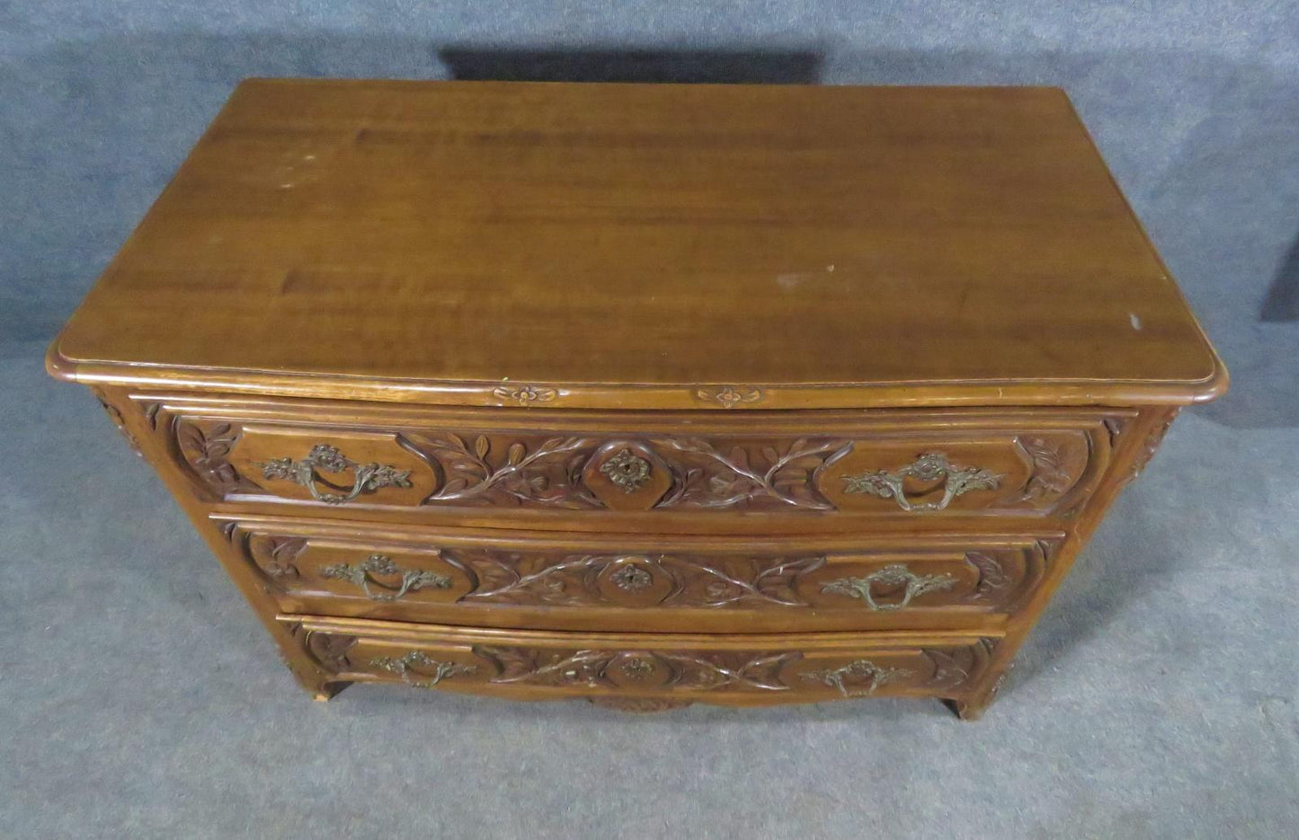 Carved Walnut Floral French Louis XV Style Commode Dresser