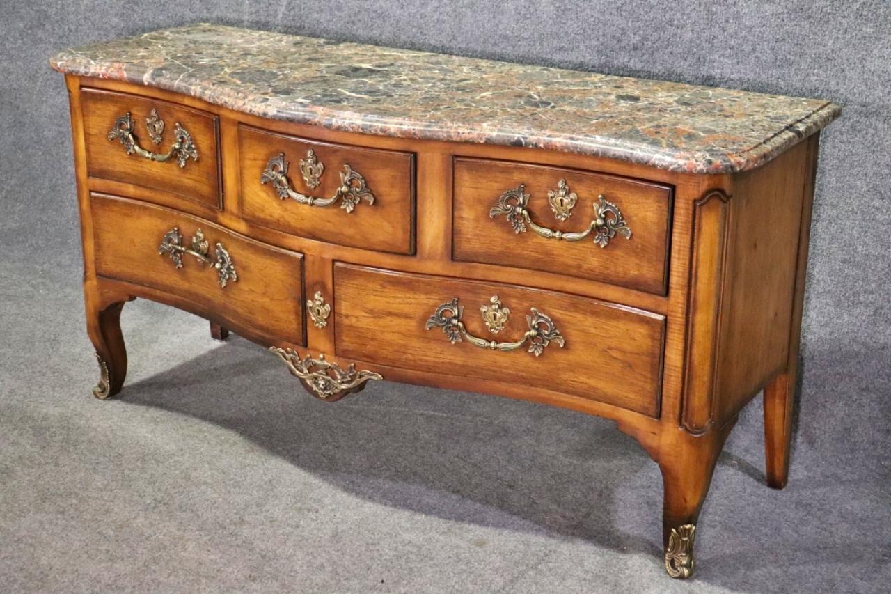 Henredon French Louis XV Walnut Marble Top TV Stand Dresser Commode