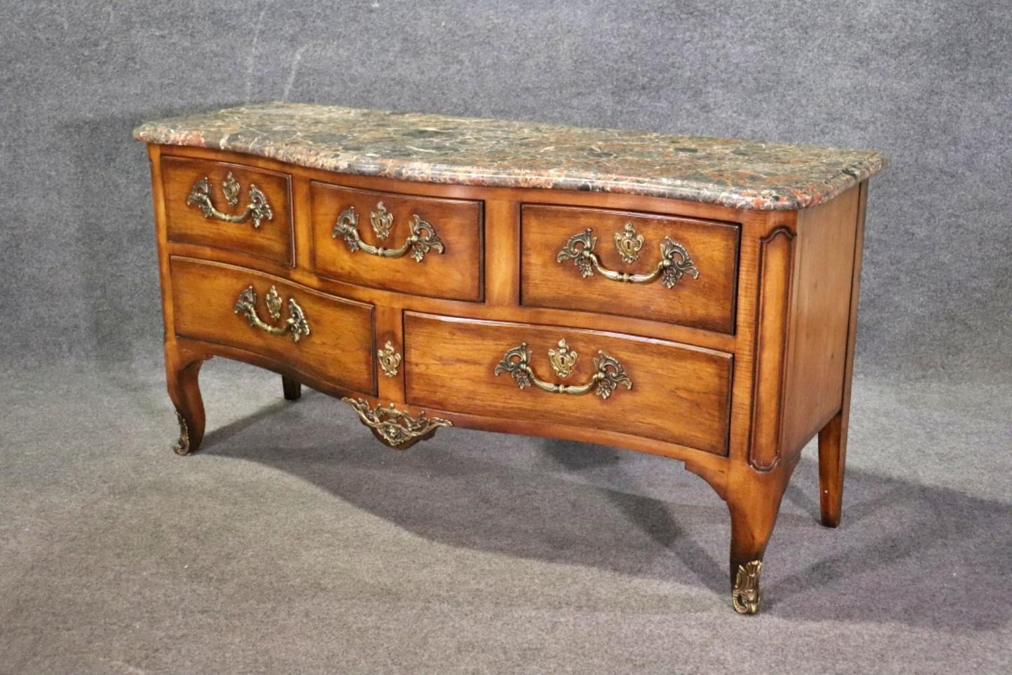 Henredon French Louis XV Walnut Marble Top TV Stand Dresser Commode