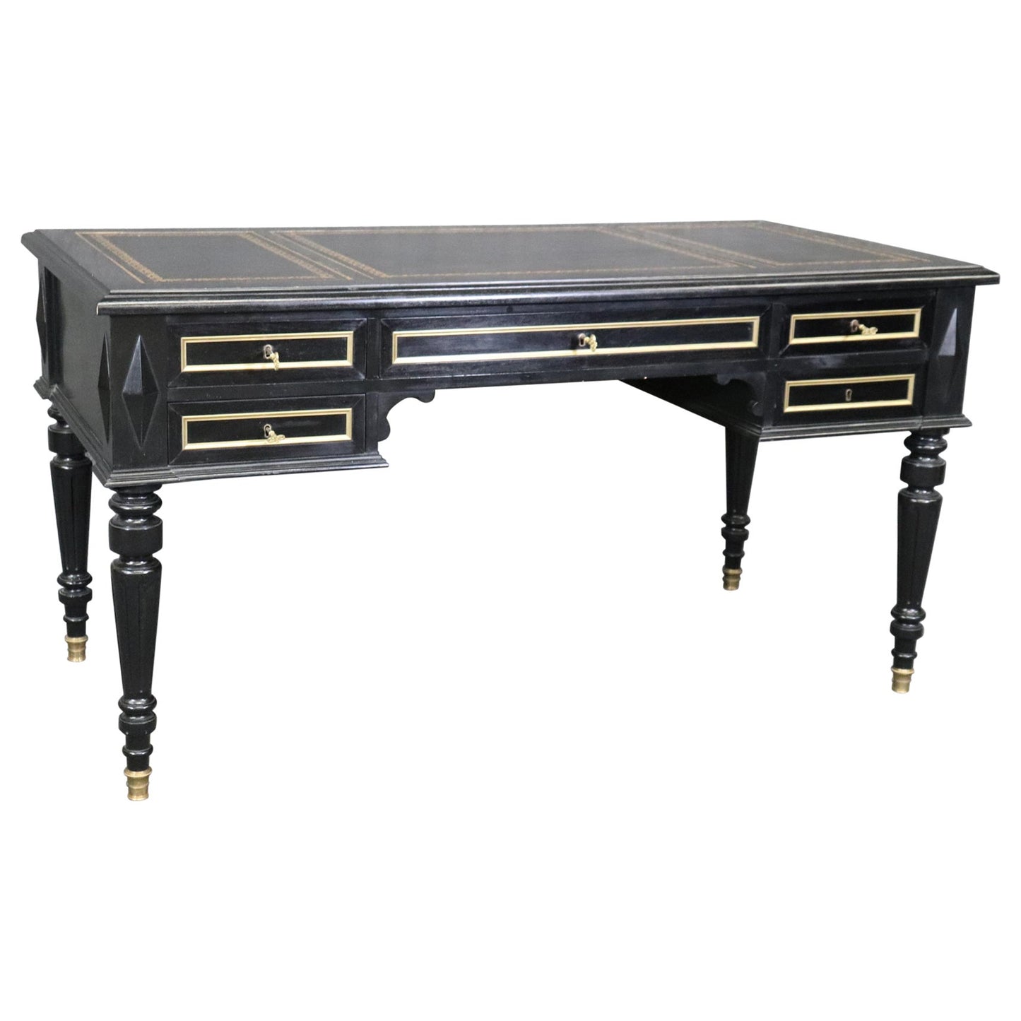 Ebonized Brass Trimmed French Directoire Style Executive Writinig Desk