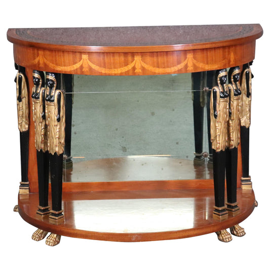 Francesco Molon Italian Egyptian Revival Figural Inlaid Satinwood Console Table