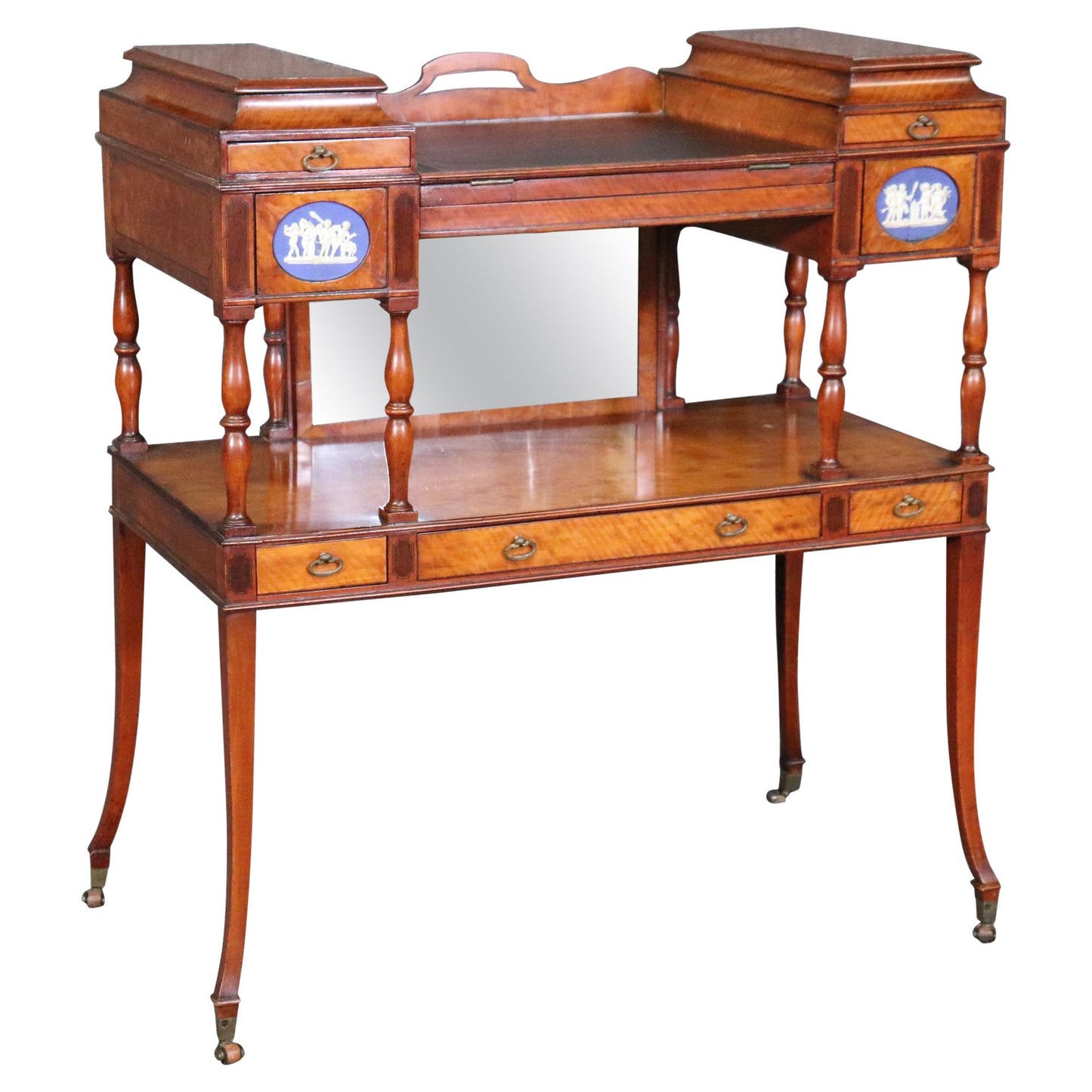 Edwardian Satinwood Adjustable Ladies Writing Desk with Wedgewood Plaque Cherubs