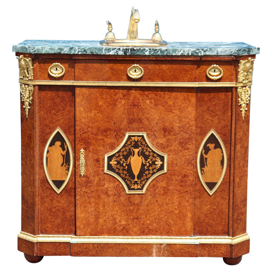 Converted Maison Krieger Attributed Marble Top Gilt Dor'e Bronze Sink Vanity