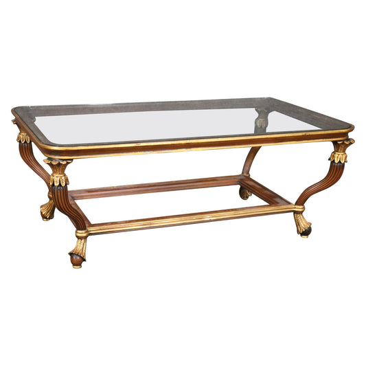 Fine Quality Gilded French Empire Style Rectangular Glass Top Coffee Table