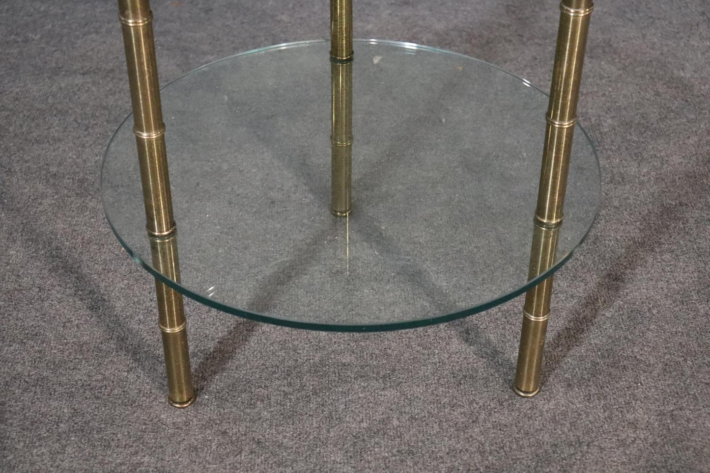 Single Brass Faux Bamboo Bagues Style Two Tier Glass End Table