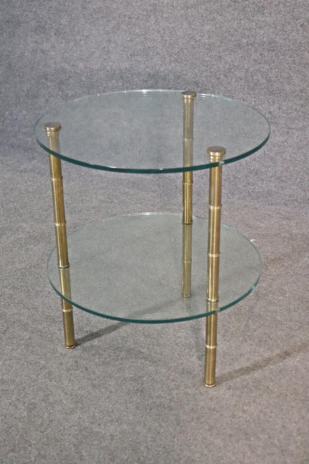 Single Brass Faux Bamboo Bagues Style Two Tier Glass End Table