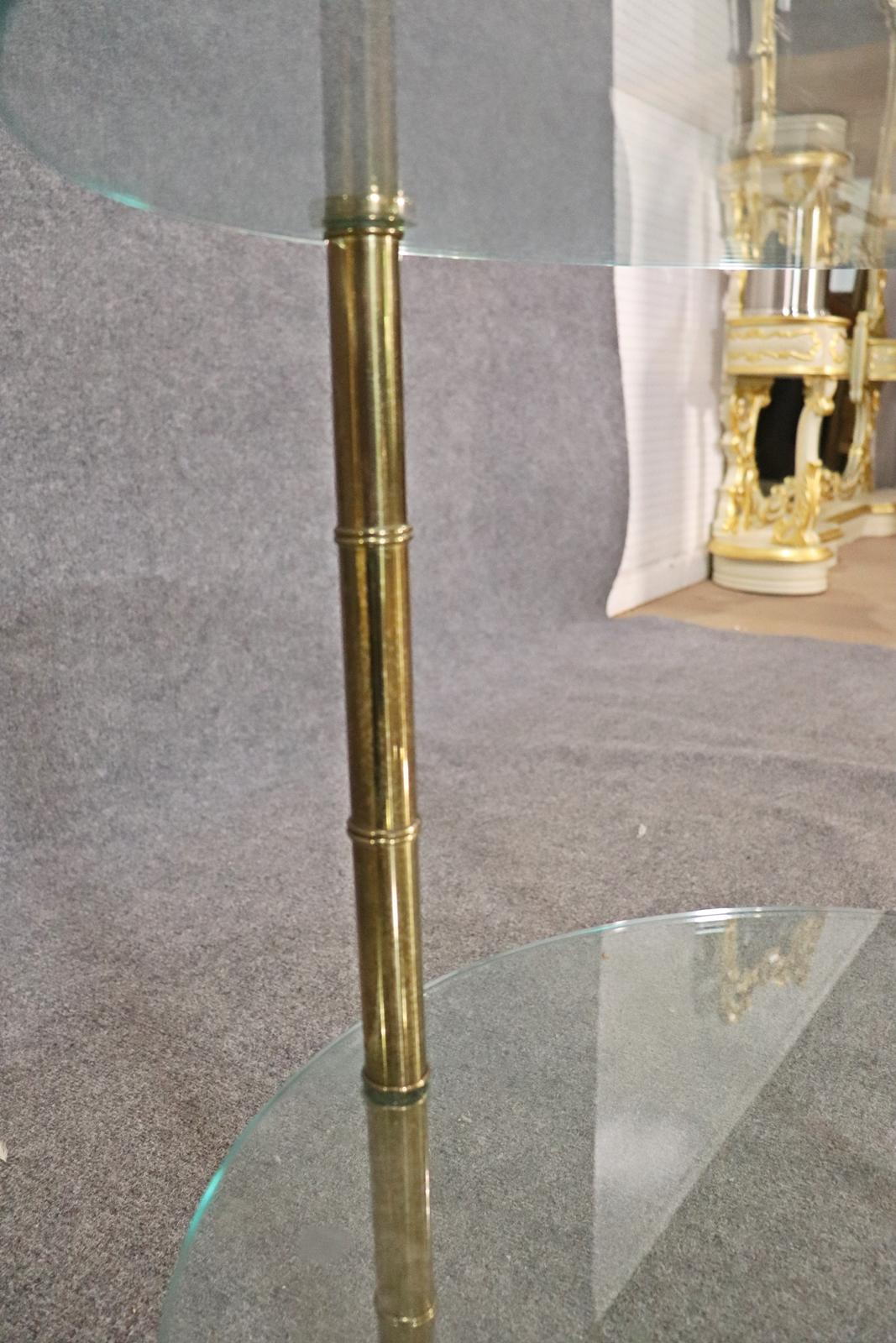 Single Brass Faux Bamboo Bagues Style Two Tier Glass End Table