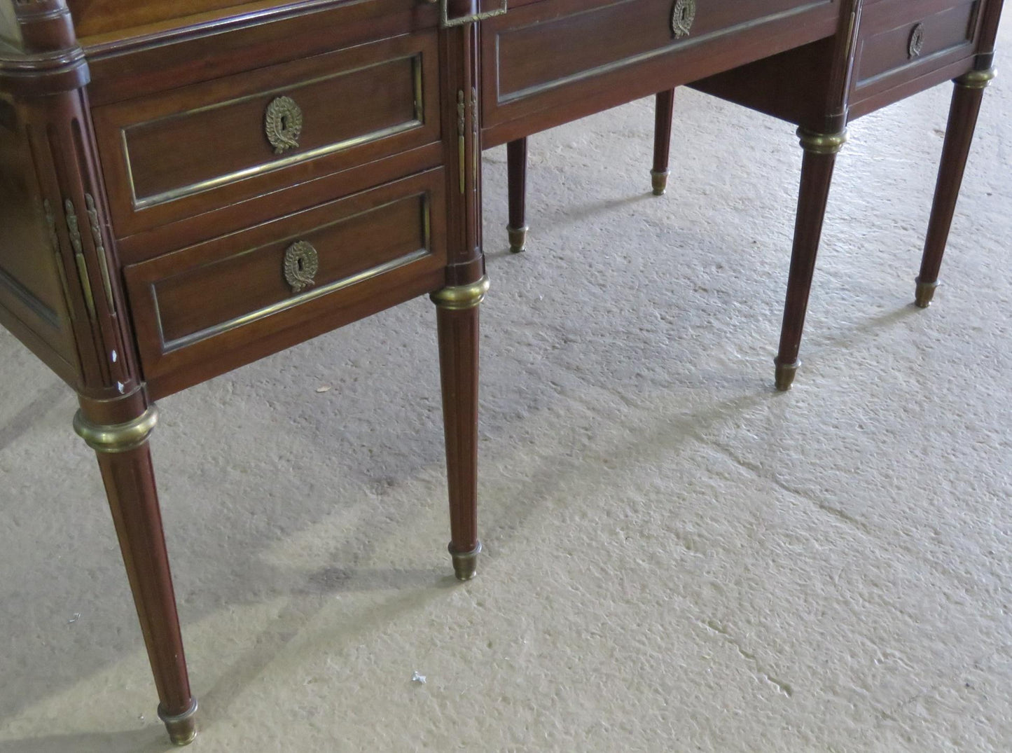 Large Maison Jansen Directoire Mahogany and Bronze Ormolu Cylinder Desk