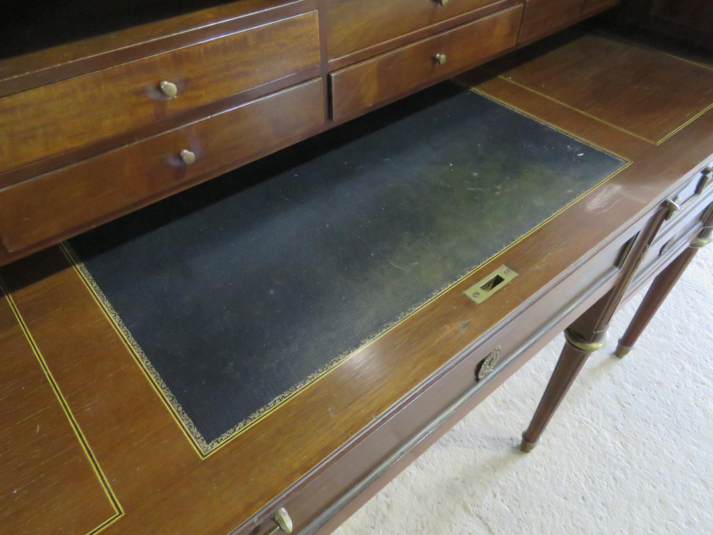 Large Maison Jansen Directoire Mahogany and Bronze Ormolu Cylinder Desk