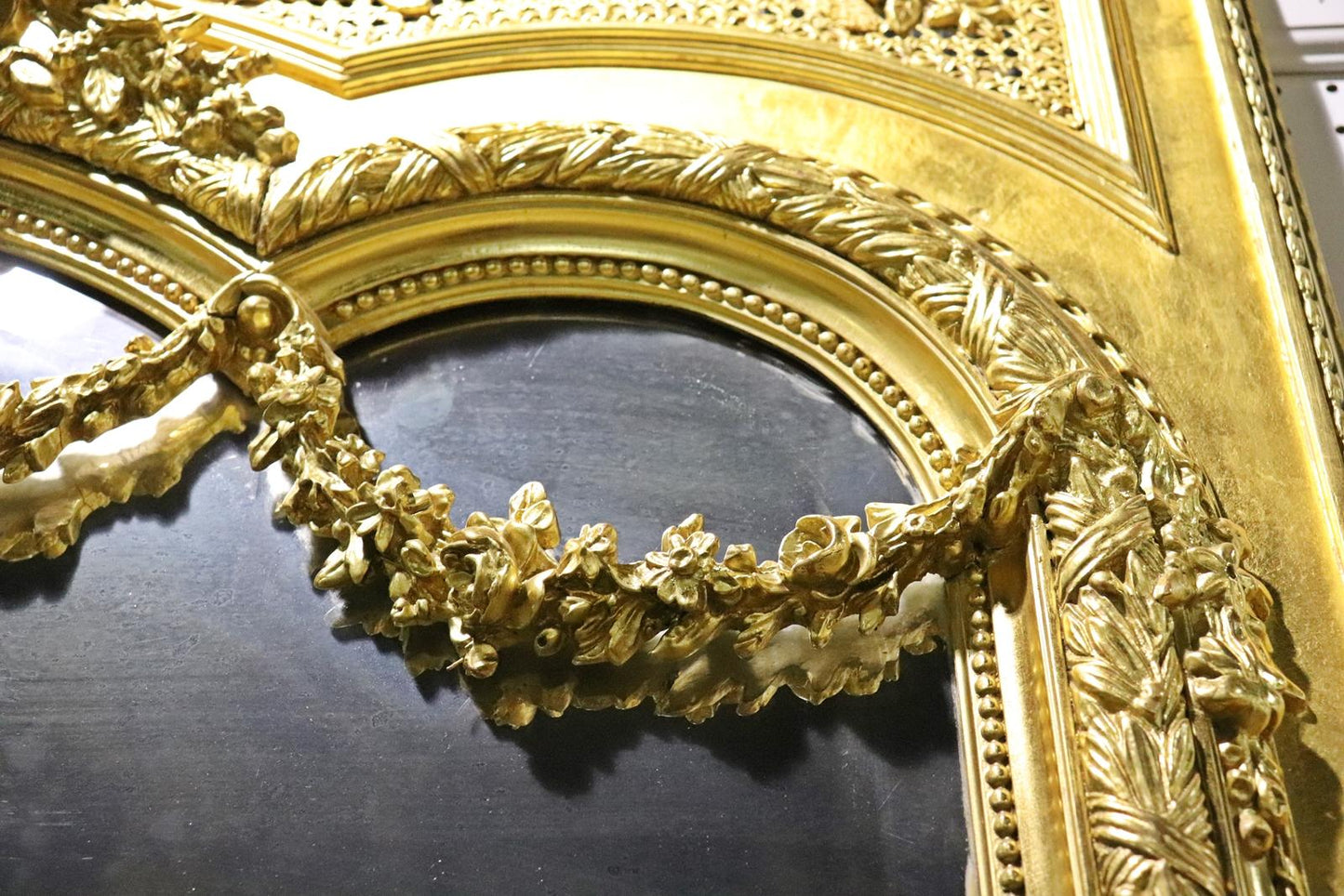 Monumental Gilded French Louis XV Trumeau Mirror with Planter Base Circa 1890