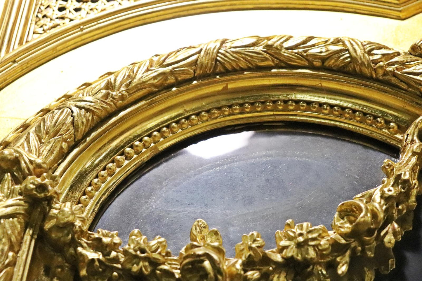 Monumental Gilded French Louis XV Trumeau Mirror with Planter Base Circa 1890