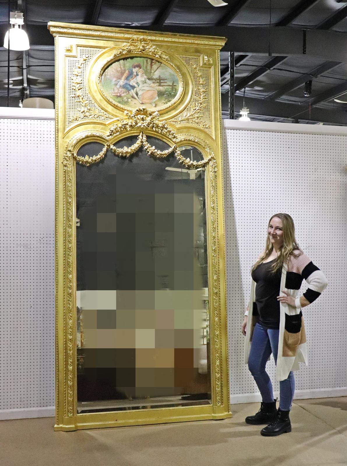 Monumental Gilded French Louis XV Trumeau Mirror with Planter Base Circa 1890