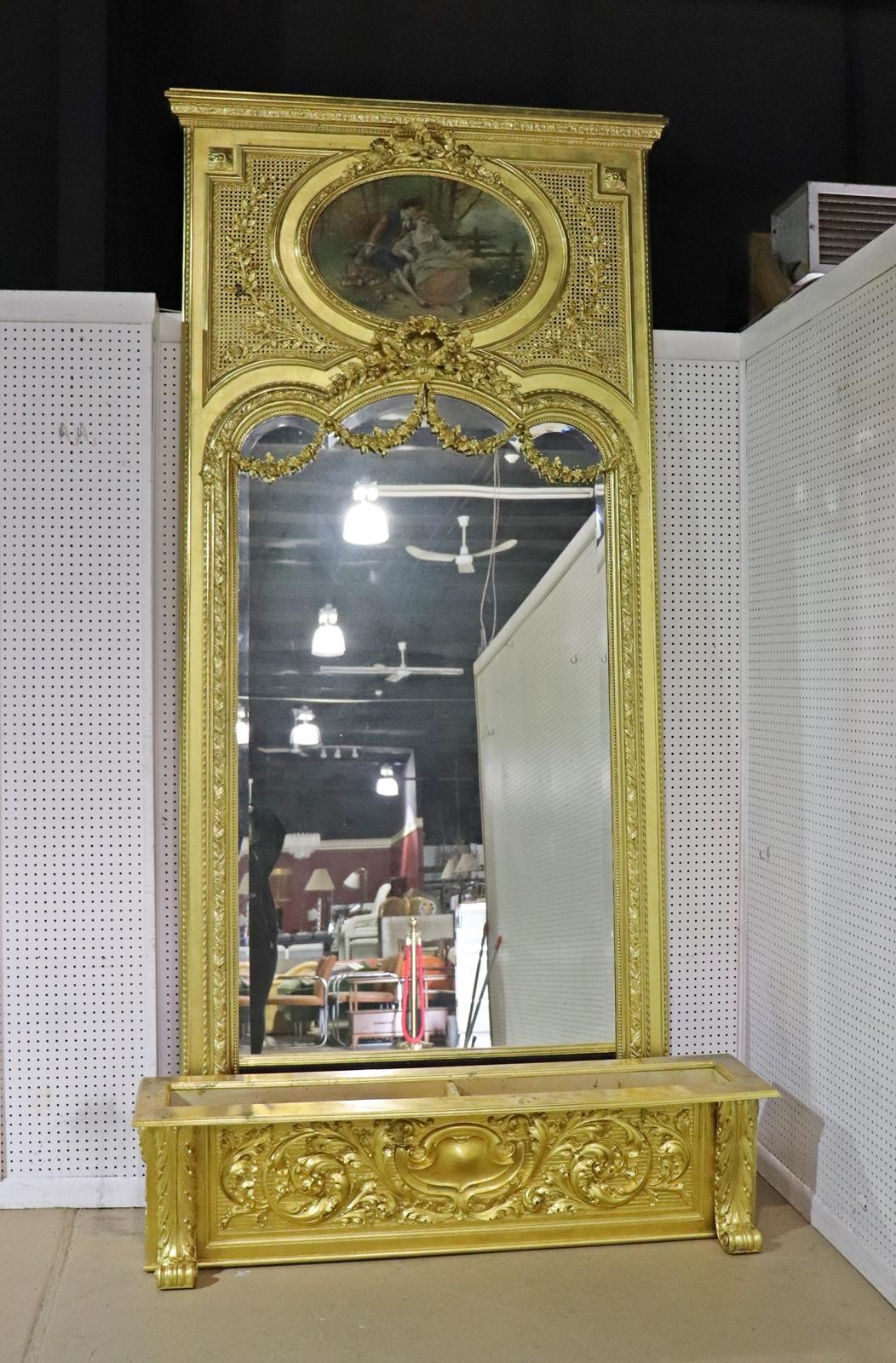 Monumental Gilded French Louis XV Trumeau Mirror with Planter Base Circa 1890