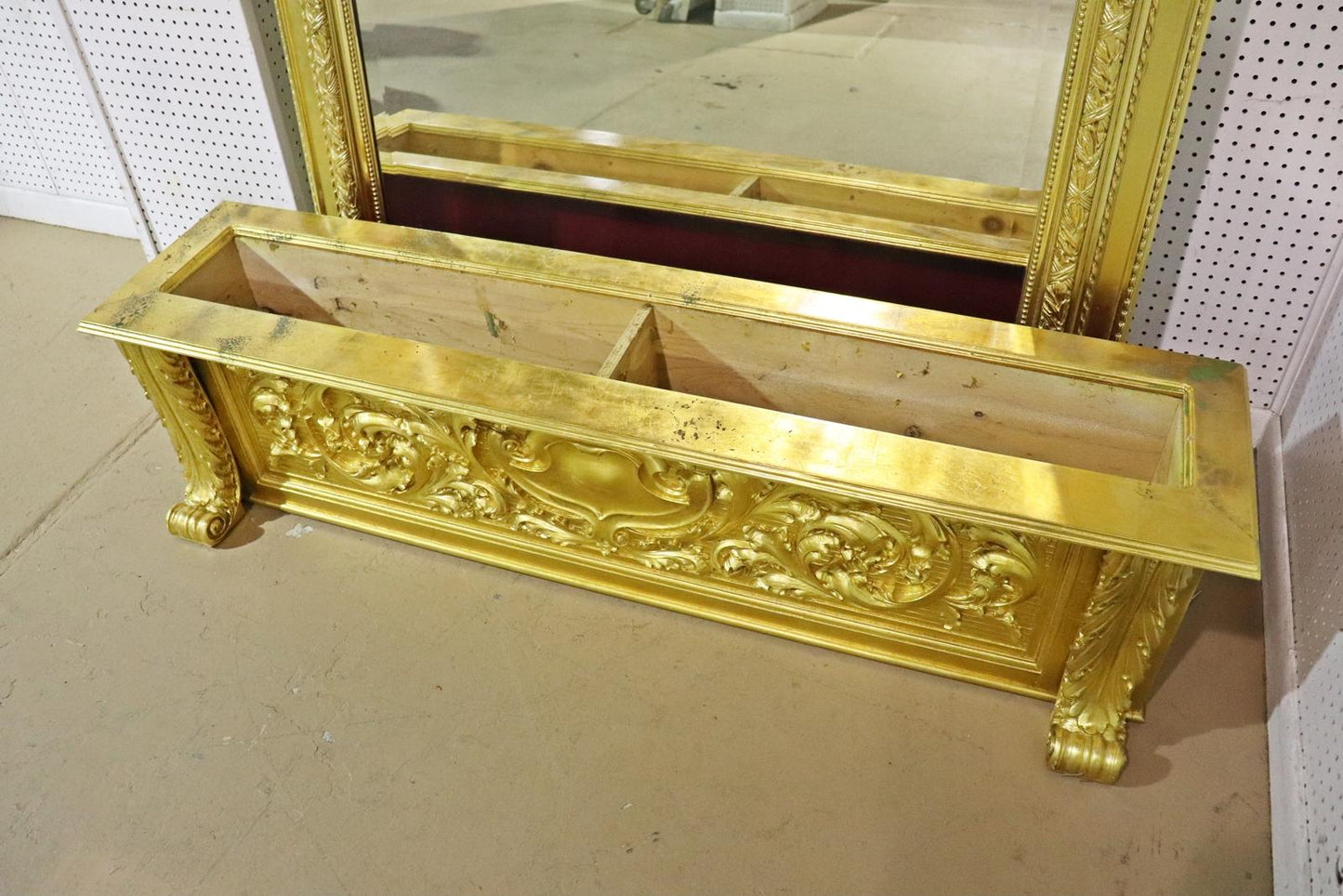 Monumental Gilded French Louis XV Trumeau Mirror with Planter Base Circa 1890