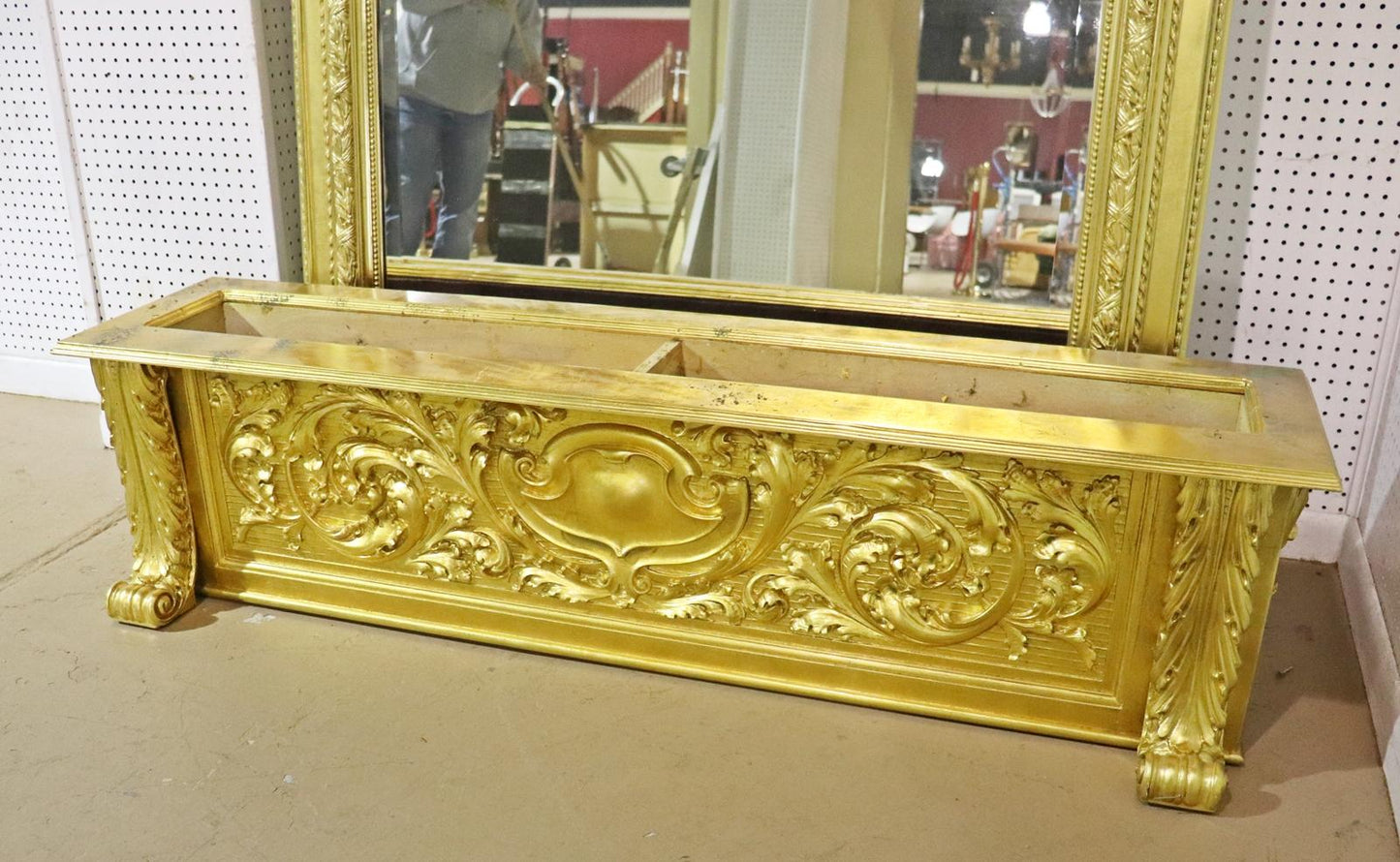 Monumental Gilded French Louis XV Trumeau Mirror with Planter Base Circa 1890