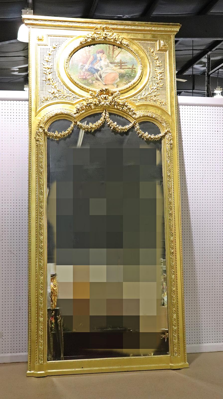 Monumental Gilded French Louis XV Trumeau Mirror with Planter Base Circa 1890