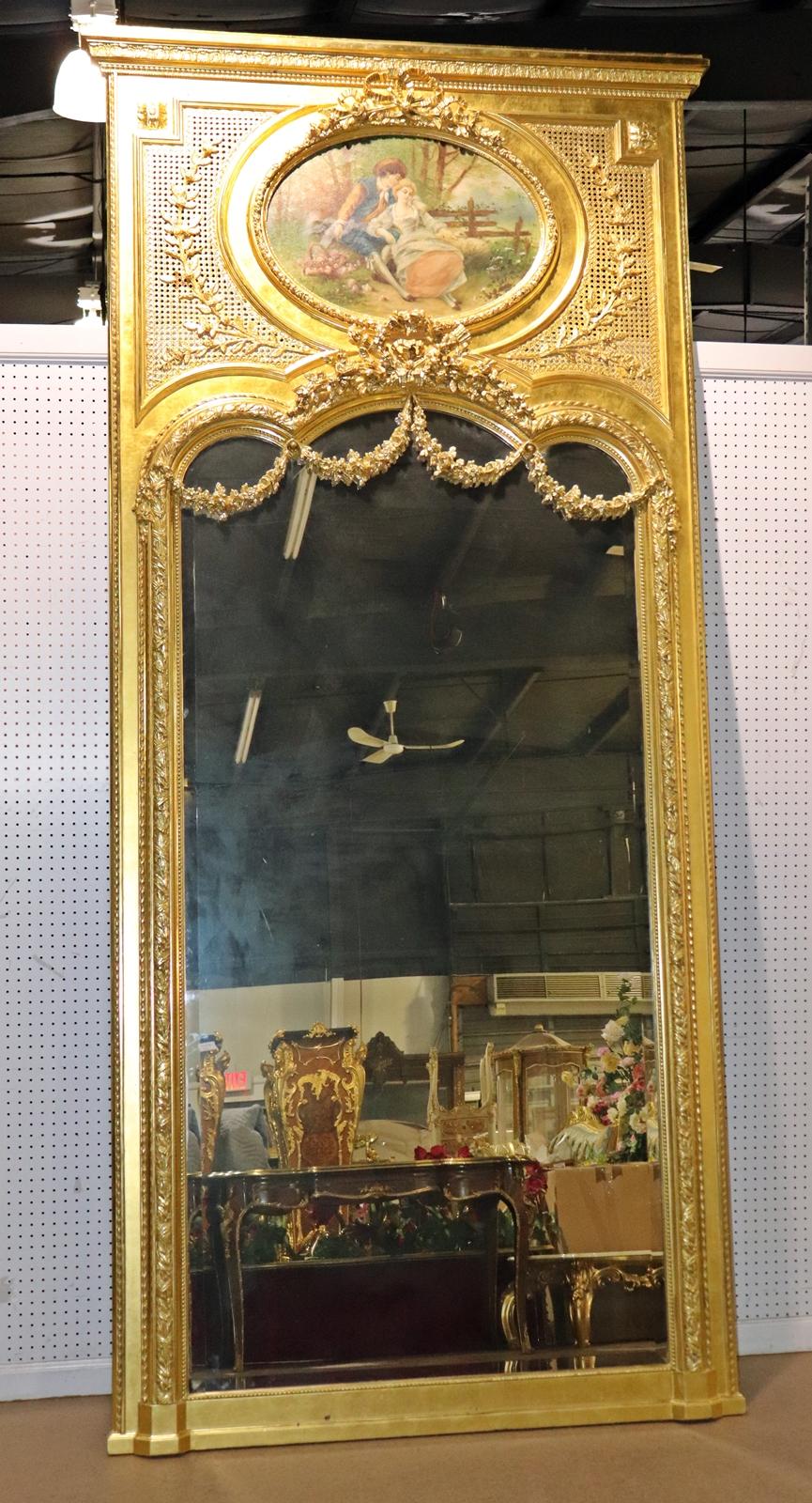 Monumental Gilded French Louis XV Trumeau Mirror with Planter Base Circa 1890