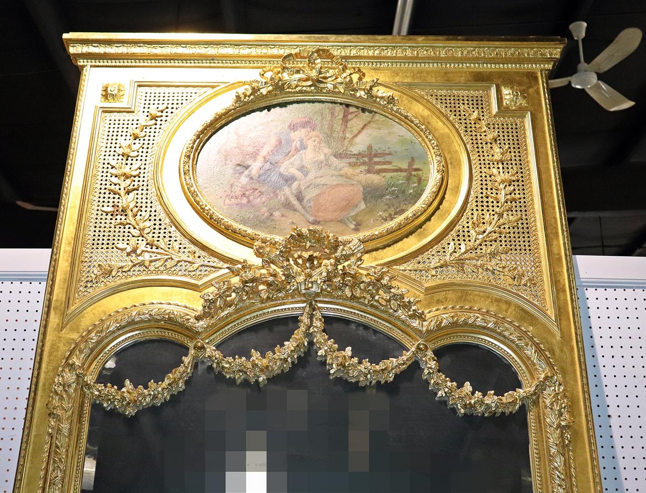 Monumental Gilded French Louis XV Trumeau Mirror with Planter Base Circa 1890