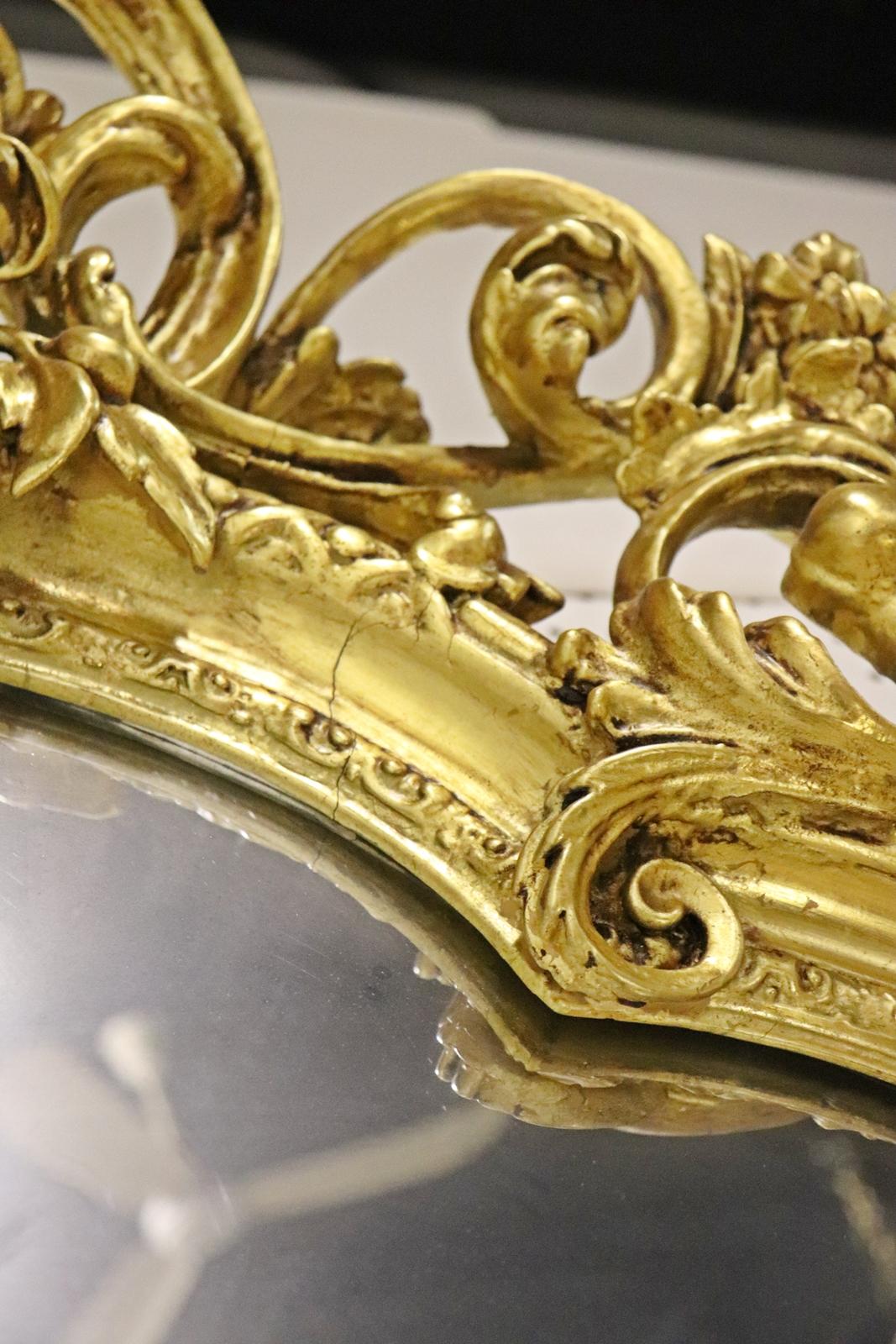 Monumental Gilded French Louis XV Mantle Buffet Wall Mirror circa 1920