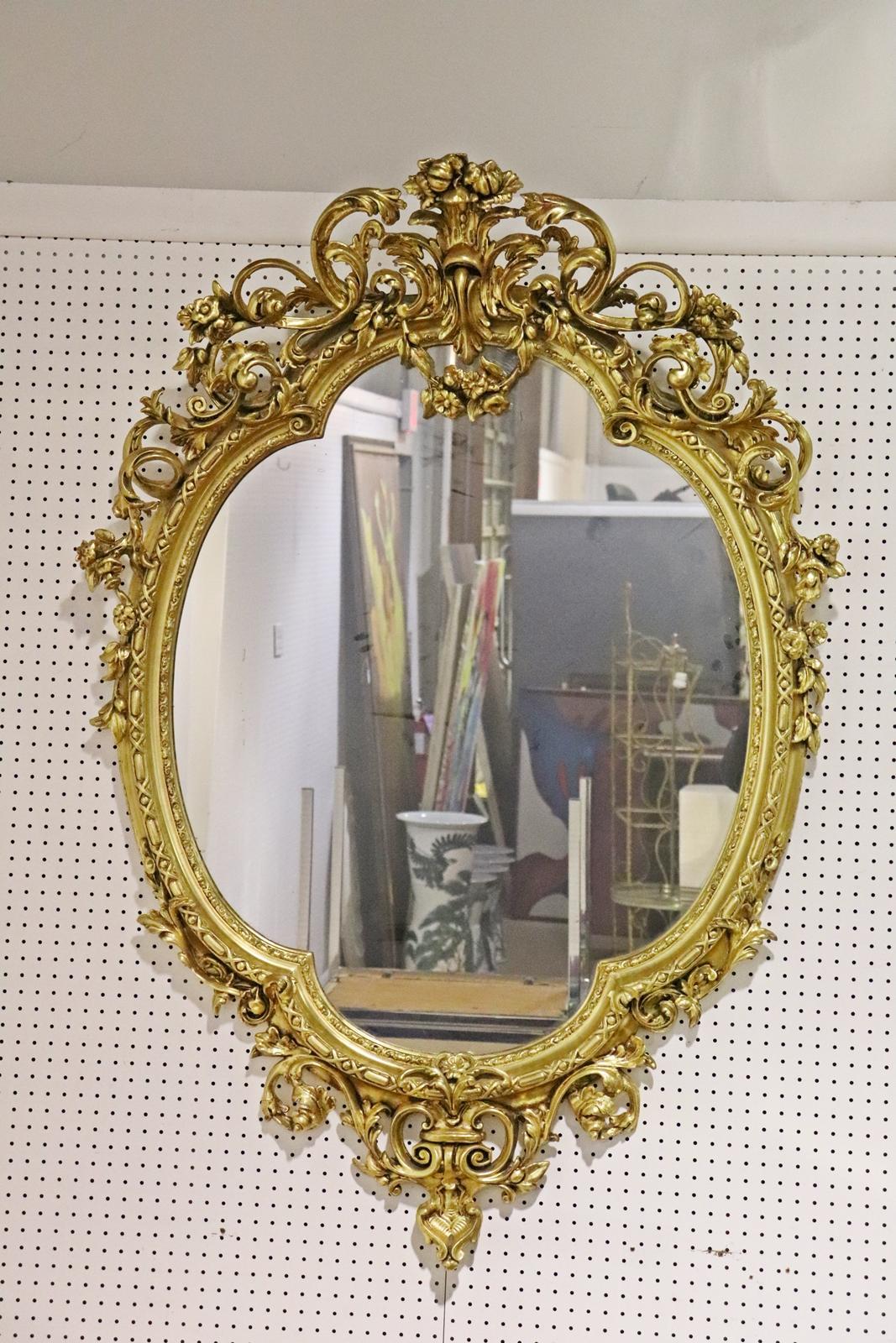 Monumental Gilded French Louis XV Mantle Buffet Wall Mirror circa 1920