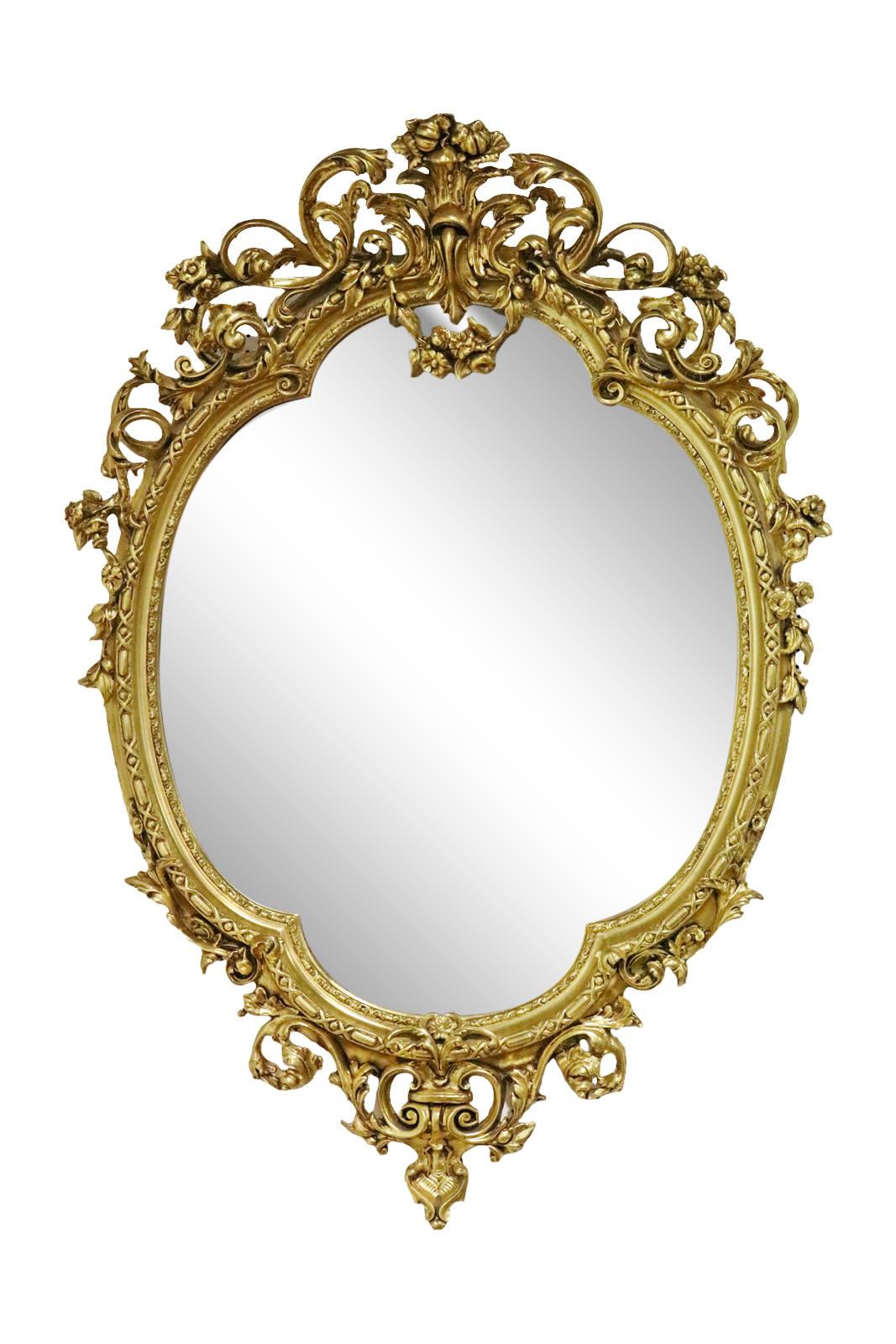 Monumental Gilded French Louis XV Mantle Buffet Wall Mirror circa 1920