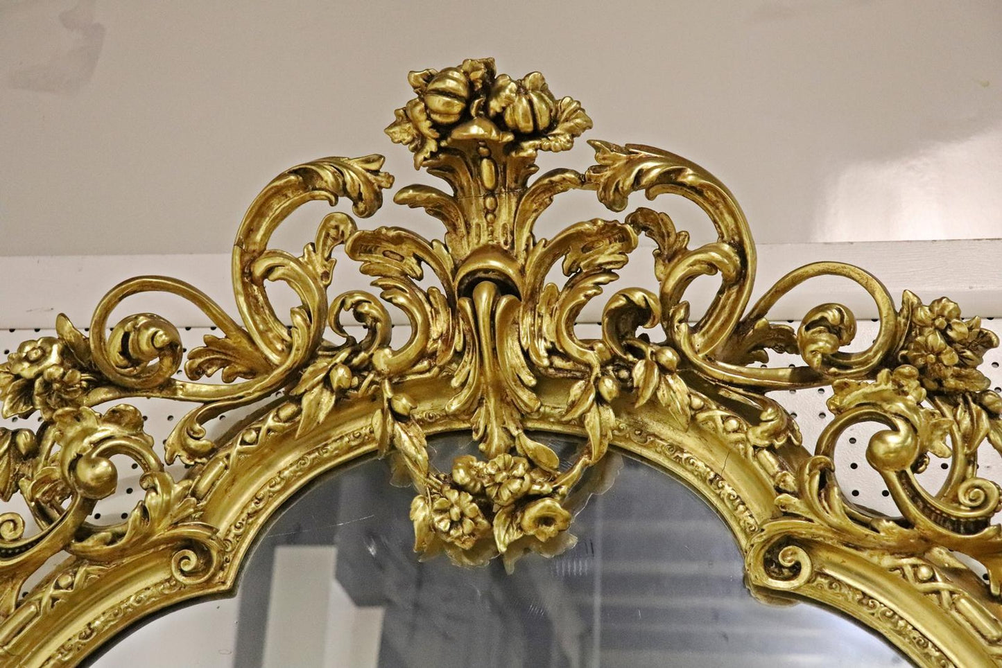 Monumental Gilded French Louis XV Mantle Buffet Wall Mirror circa 1920