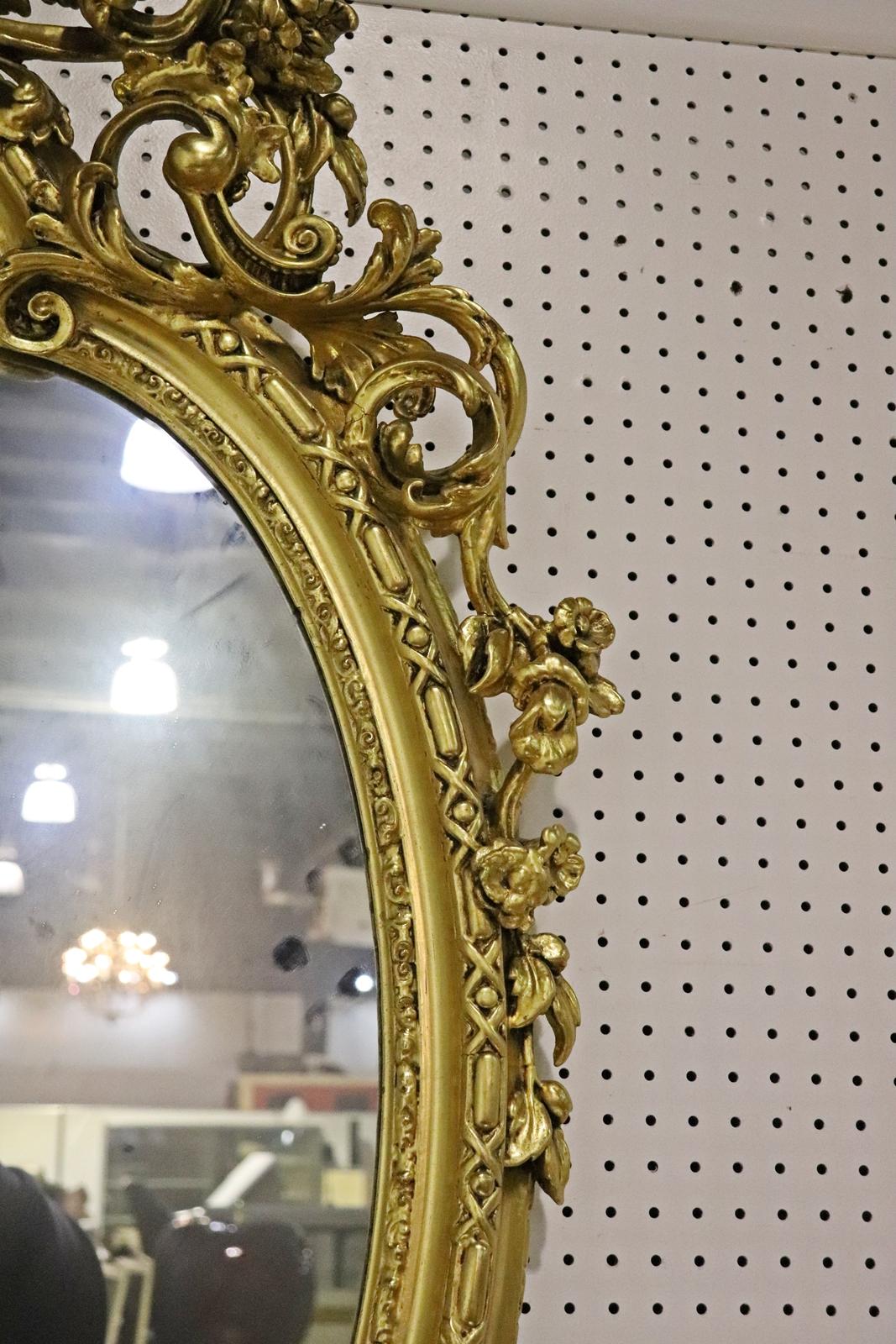 Monumental Gilded French Louis XV Mantle Buffet Wall Mirror circa 1920