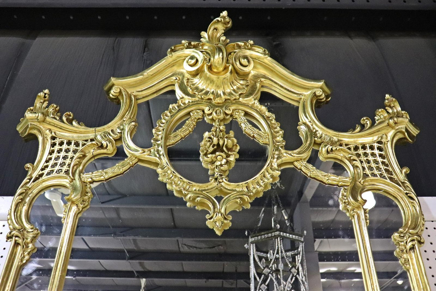 Palatial French Louis XV Gilded Tall Pier Mirror with Umbrella Holder circa 1890