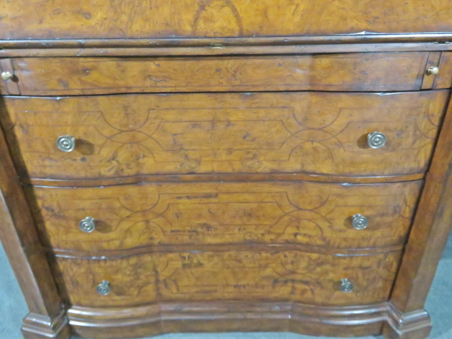 Fine Palermo Inlaid Burled Walnut Secretary Desk with Bookcase Top