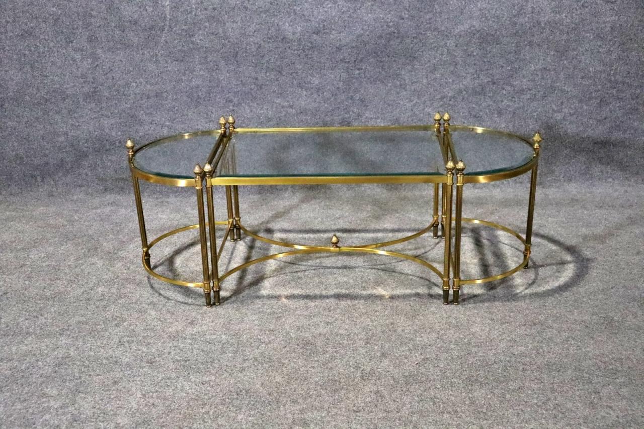 Maison Jansen Style 3 Piece Banquet Coffee Table in Brass