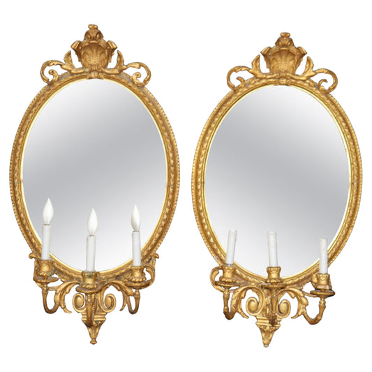 Pair of Large Antique Giltwood English Georgian Mirrors with Lights