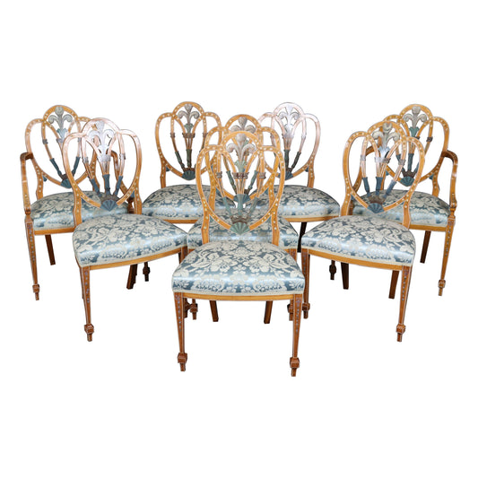 Fantastic set of 8 Antique Adams Paint Decorated Satinwood Dining Chairs