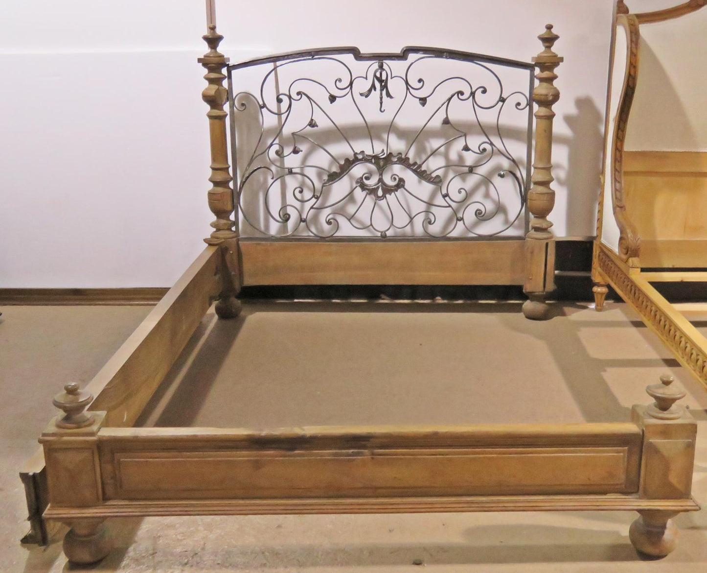 Napoleonic Style Solid Walnut and Iron Queen Width Bed Circa 1820s