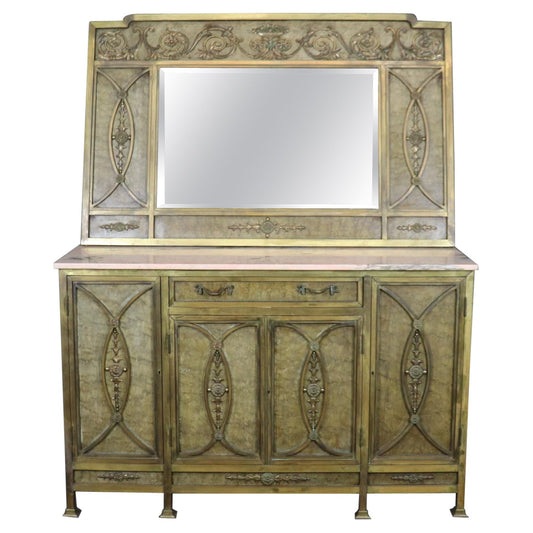 Extraordinary Solid Bronze French Marble Top Directoire Sideboard with Mirror