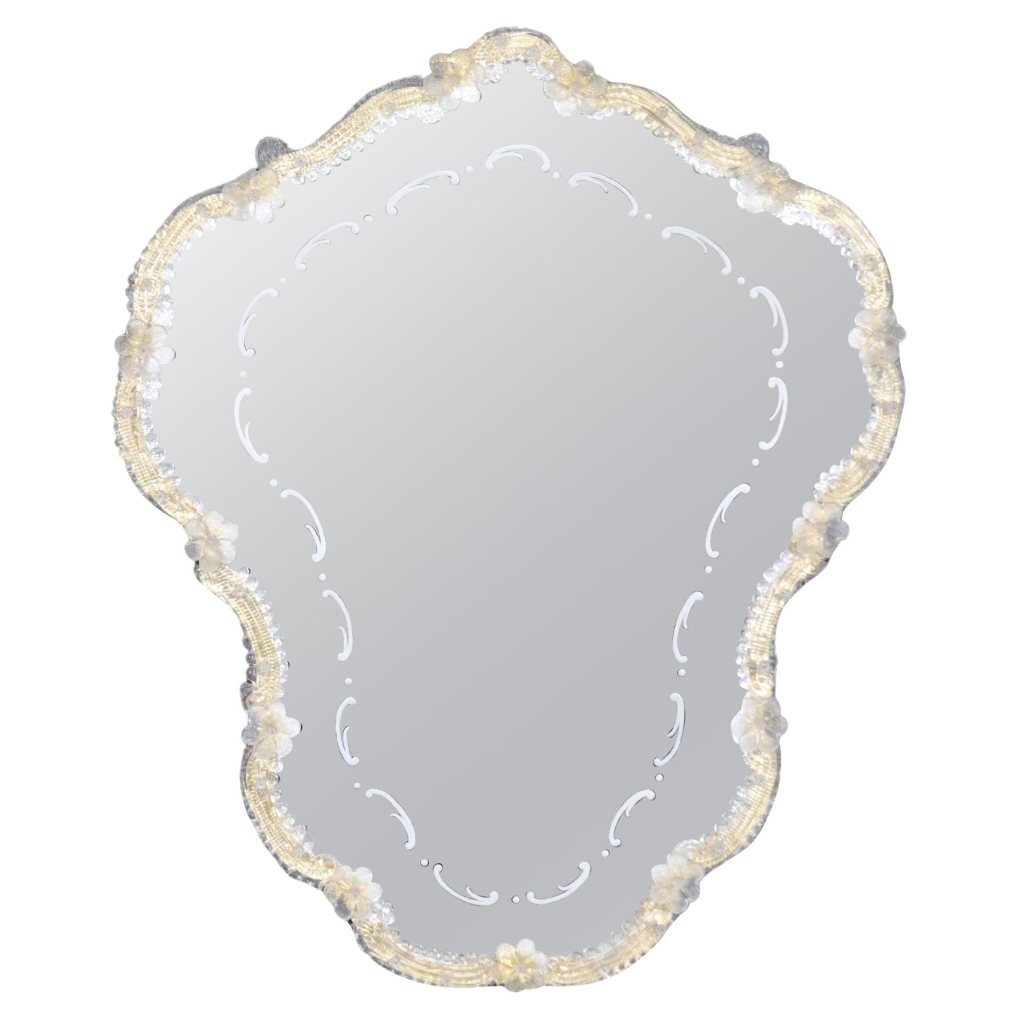 Superb Large Italian Murano Florette and Gold infused Glass Mirror