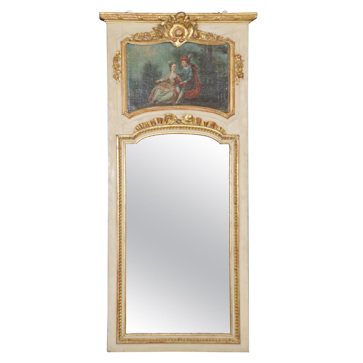 Superb French Louis XV Period 1790s era Trumeau Mirror with Oil Painting