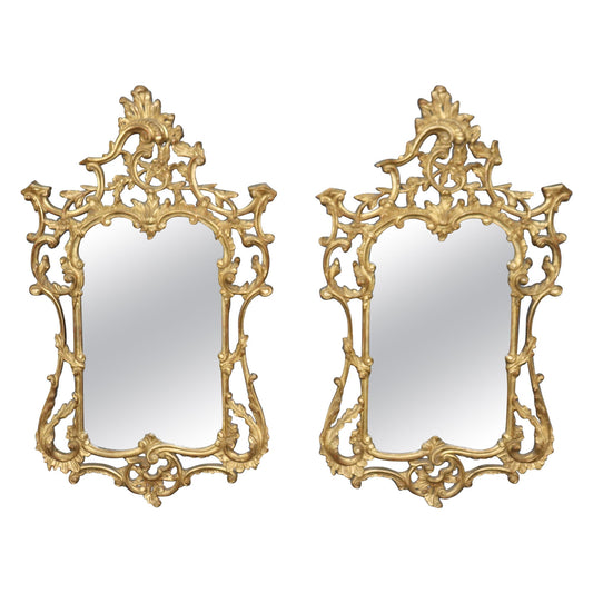 Pair of Magnificent Carved Italian Rococo Giltwood Louis XV Style Mirrors